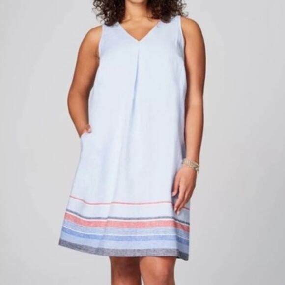 JJill Love Linen Light Blue Sleeveless Tank Top Mini Dress Loose Pastel V Neck - Picture 1 of 11